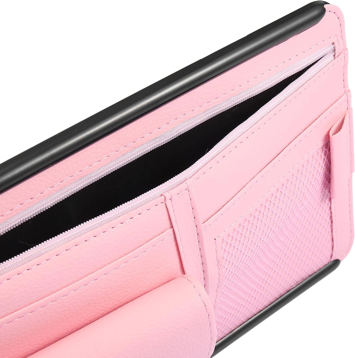 X AUTOHAUX Black Universal Car Sun Visor Organizer Sunglasses Case Storage Pocket Hook and Loop Tape ABS PU Leather for SUV RV Truck