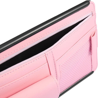 X AUTOHAUX Black Universal Car Sun Visor Organizer Sunglasses Case Storage Pocket Hook and Loop Tape ABS PU Leather for SUV RV Truck