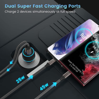 S24 S25 Ultra Charger Type C, SCRUAK 45W PPS Super Fast USB-C Wall/Car Charger for Samsung Galaxy S25 Ultra/S25+/S25/S24 Ultra/S24+/S23/S22/S20/Note 20/Note 10+(with 2X 3.3FT 5A Type C Cable)