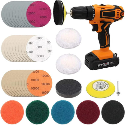 Car Headlight Restoration Kit, 3 Inch Car Polishing Sanding Discs with 1/4 Inch Shank Backing, Scouring Pads, Buffing Sponge, Soft Interface, Woolen Buffer, 41PCS