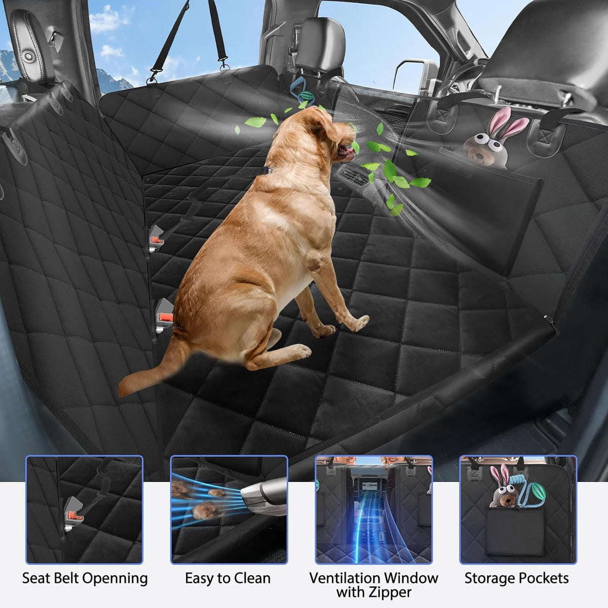 Back Seat Extender for Dogs-Large Space, Dog Car Seat Cover Hard Bottom Holds 420lbs, Sturdy Backseat Extender for Dogs,Upgraded Waterproof Pet Car Bed Dog Hammock for Car, SUV,Truck, Black