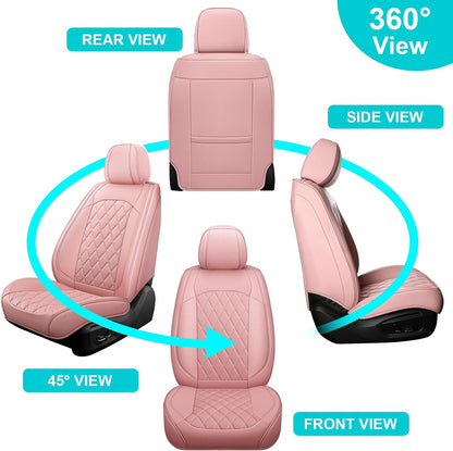 Car Seat Covers Full Set, Pink Leather Seat Covers for Car 5 Seats, Waterproof Car Seat Protector Front Seats Back Seat Cover, Automotive Carseat Cover Universal Fit for Most Cars SUV