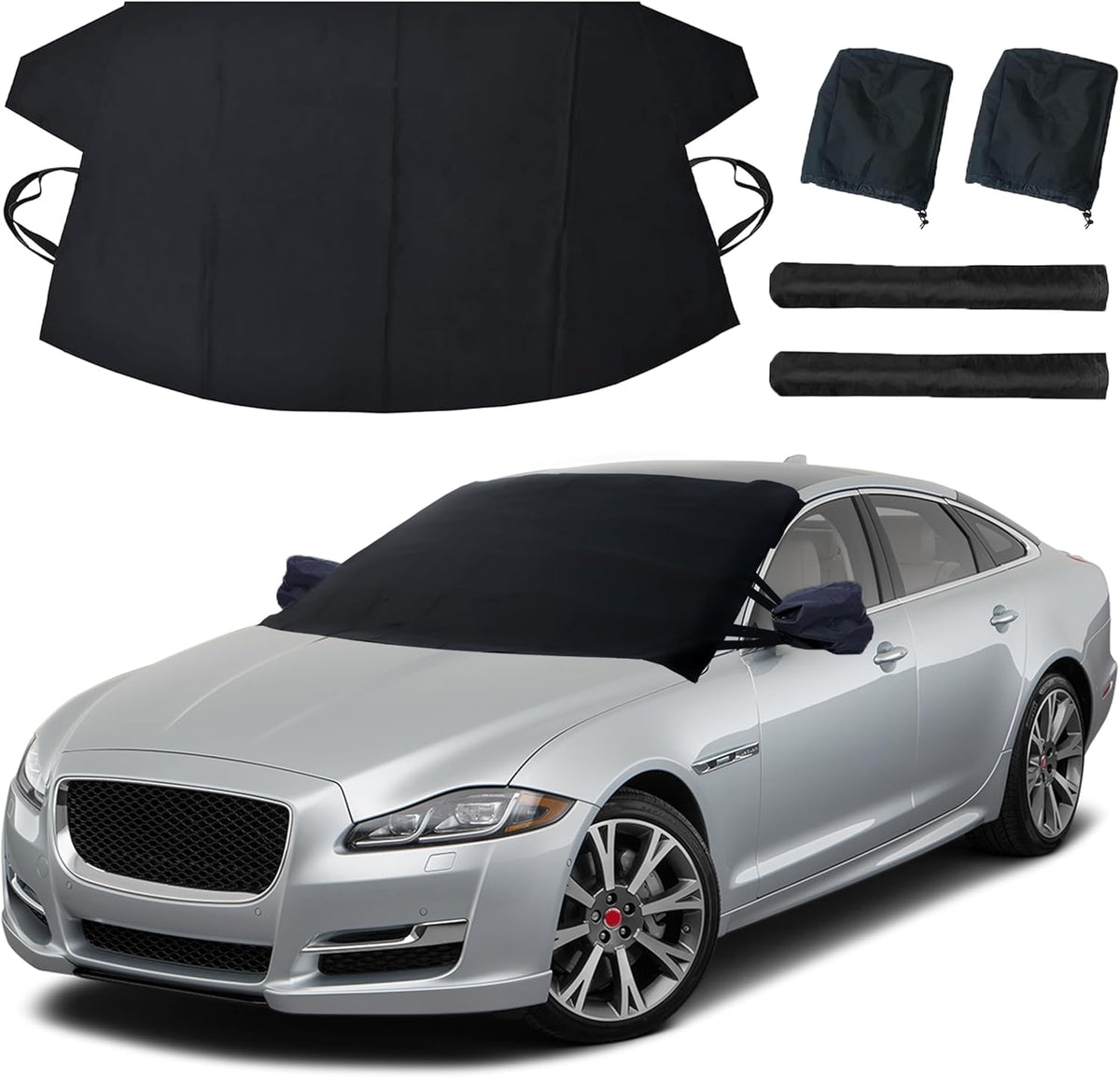 EcoNour Windshield Cover for Ice and Snow - Universal Fit for Car, SUV, Truck, Heavy Duty 600D Oxford Fabric Frost Protector for Ice & Sleet, Includes Anti-Theft Straps, Medium (69"x42")