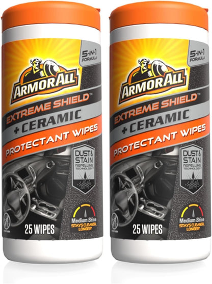 Ultra Shield Car Interior Protectant Wipes by Armor All, Car Cleaning Wipes With Armor All Protectant Prevents Dust Buildup and Enhances Color Depth, 25 Count