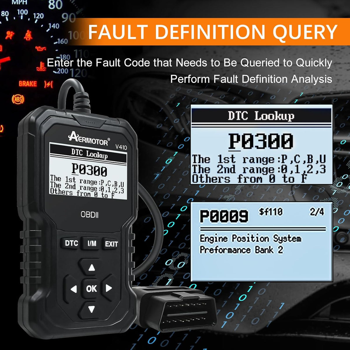 OBD2 Scanner, V410 Car Scanner Diagnostic Tool: Engine Fault Code Reader Scan Tool with Live Data/Freeze Frame for All OBDII Cars After 1996,Black