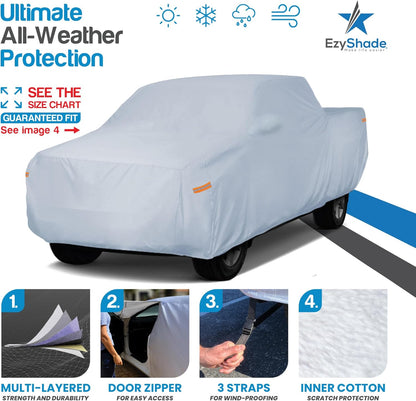 EzyShade 10-Layer Car Cover Waterproof All Weather - See Vehicle Size-Chart - Car Covers for Automobiles & Car Snow Cover - Full Exterior Covers - Winter Rain Sun SUV Sedan. Size A4 (See SizeChart)