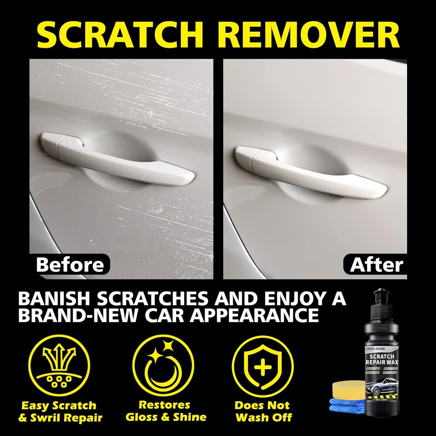 SHIELDOM Scratch Remover Car Scratches Removal Wax Vehicles Scuff & Swirl Polishing & Waxing Kits with Buffer Pad & Towel, Rubbing Compound for Automobile Paint Repair -5oz