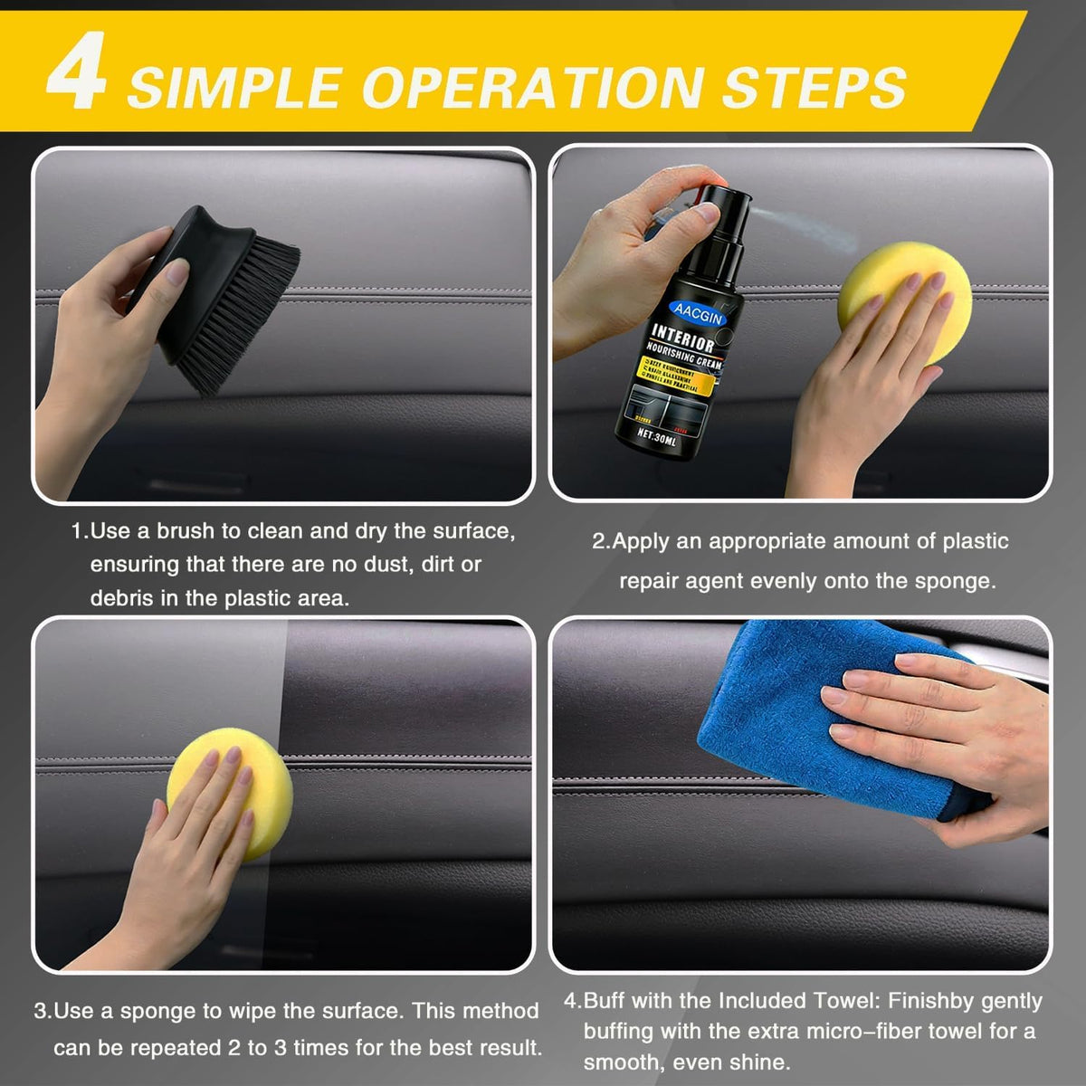 2 Pack Car Black Plastic Trim Restorer, Restore Faded Vinyl Rubber Surfaces, UV Protection Deep Shine Polishing Agent, Exterior Interior Auto Detailing Care 30ml
