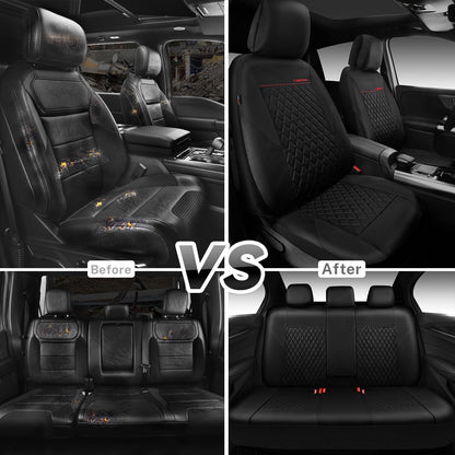 CAR PASS Quilting Leather Seat Cover Two Front Seats Only, Universal Fit Automotive Front Seat Covers Waterproof Deluxe PU Premium Vinyl Luxury for Cars Sedan Van SUV Airbag Compatible 2 Pieces,Black