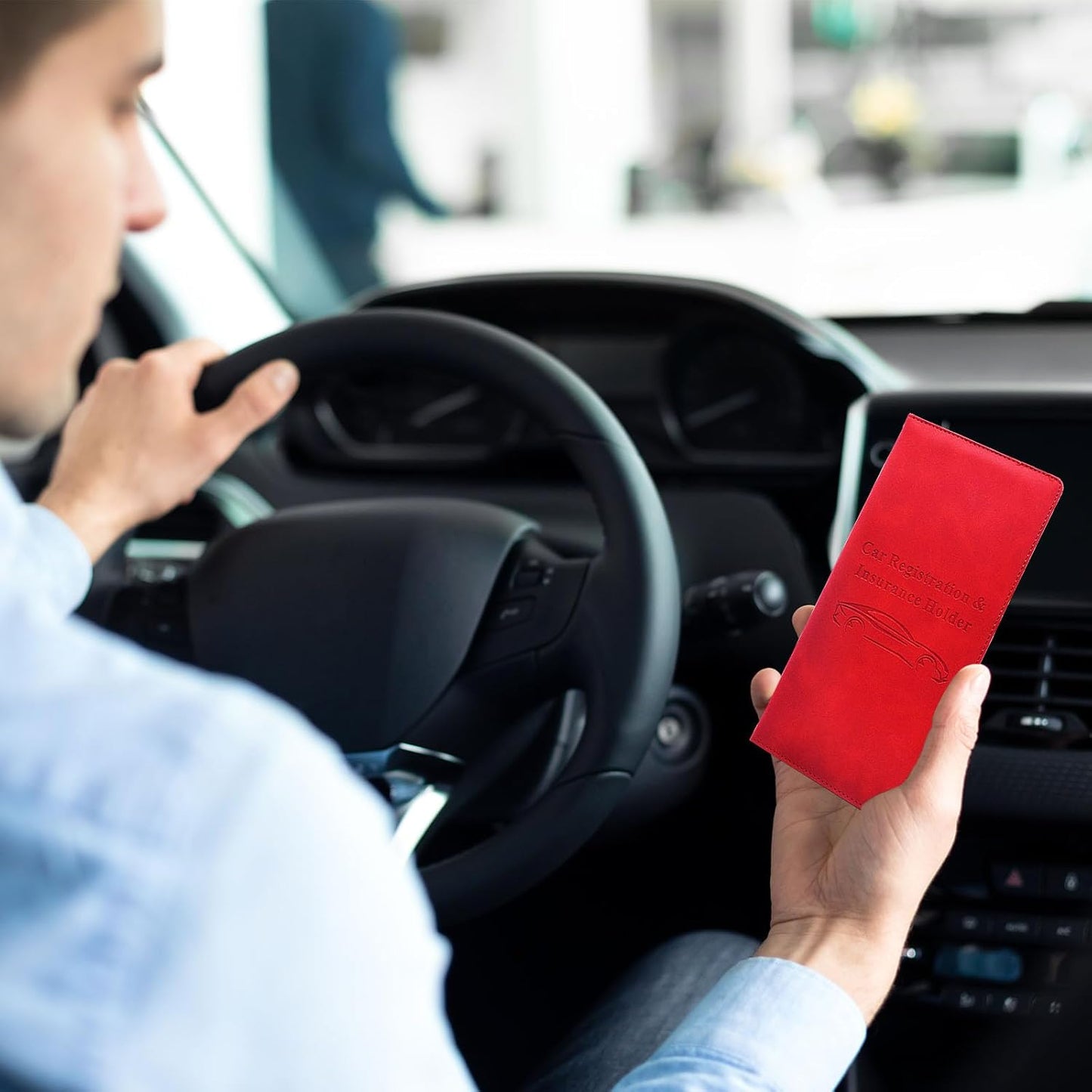 Car Registration and Insurance Card Holder - Vehicle Glove Box Document Organizer - Premium PU Leather Wallet Case - Driver License - Pink