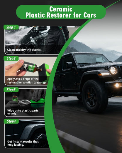 Plastic Restorer for Cars, 60ML Black Trim Restorer, Back to Black Plastic Restorer, High Concentration Ceramic Crystal Hydrophobic Coating Lasting Shine Up to 12 Months+ & UV Protection & Deep Repair