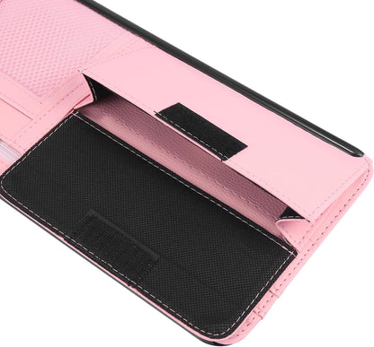 X AUTOHAUX Black Universal Car Sun Visor Organizer Sunglasses Case Storage Pocket Hook and Loop Tape ABS PU Leather for SUV RV Truck