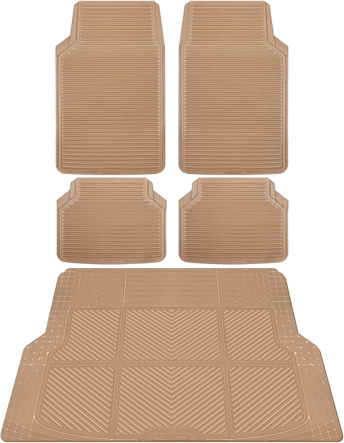 CAR PASS Rubber Floor Mats, All Weather Full Set 4-Piece, Waterproof Automotive Mats Trim to Fit Most Cars Sedans SUVs Vans, Heavy Duty Anti-Slip Easy Clean, All Black