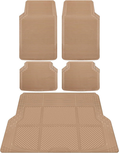 CAR PASS Rubber Floor Mats, All Weather Full Set 4-Piece, Waterproof Automotive Mats Trim to Fit Most Cars Sedans SUVs Vans, Heavy Duty Anti-Slip Easy Clean, All Black