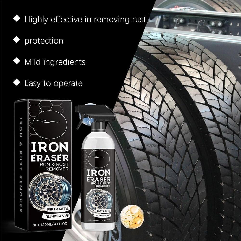 Iron Eraser Rust Remover Spray for Metal, Iron Eraser Iron and Rust Remover, Eraser Rust Remover Spray, Rust And Brake Dust Cleaner For Wheels & Paint, Professional Automotive Surface Cleaning