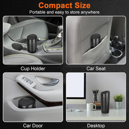 Car Trash Can, 2 Packs Mini Car Trash Bin with Lid, Leakproof Cup Holder Car Garbage Can with 60 Trash Bags, Vehicle Front Back Seat Organizers and Storage for Car, Home, Office, Black