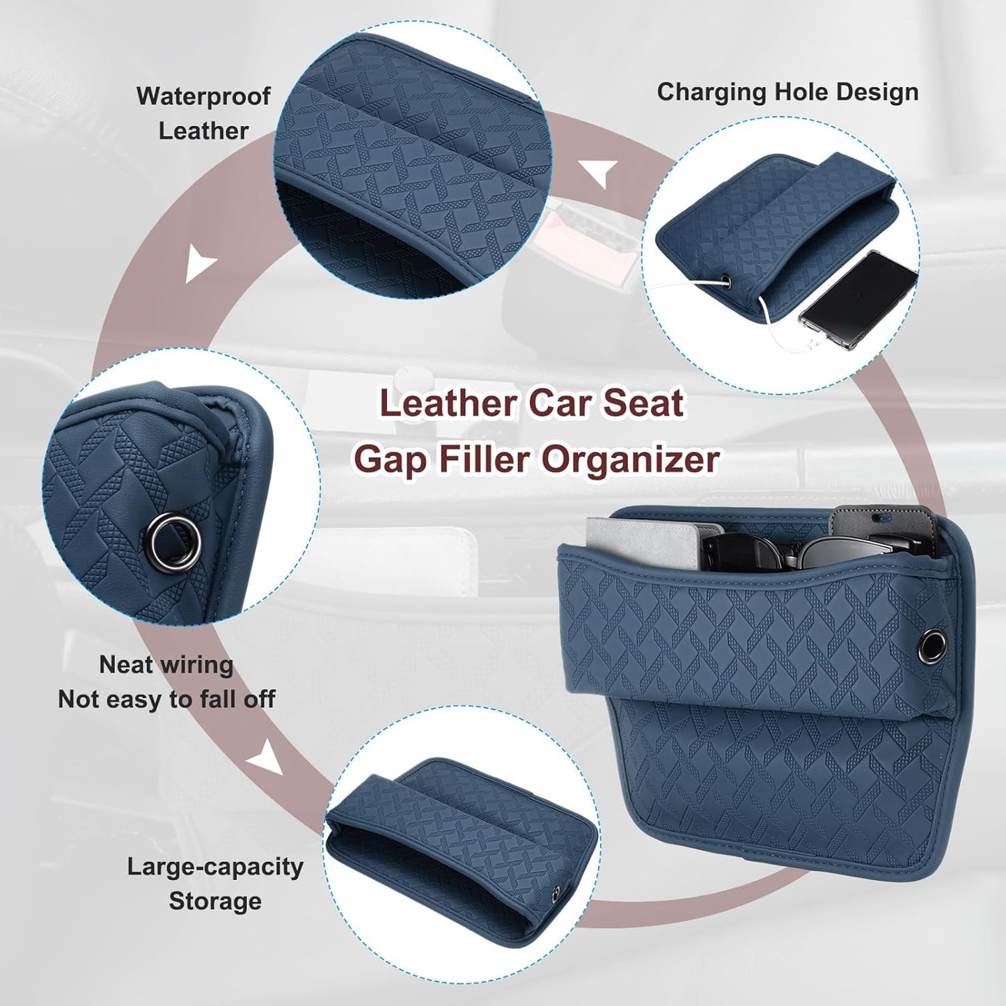 HARFINGTON 2pcs Car Seat Gap Filler Organizer 11.5 x 8 x 2.1 Inch Leather Universal Car Organizer Storage Box Between Seat and Console for Phone Sunglasses Keys, Brown