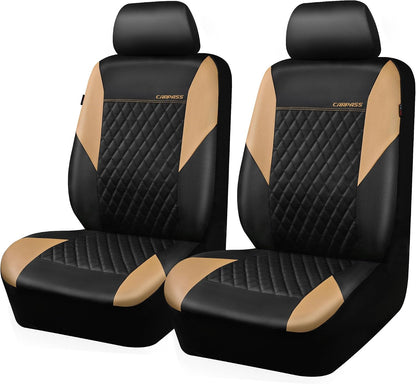 CAR PASS Quilting Leather Seat Cover Two Front Seats Only, Universal Fit Automotive Front Seat Covers Waterproof Deluxe PU Premium Vinyl Luxury for Cars Sedan Van SUV Airbag Compatible 2 Pieces,Black