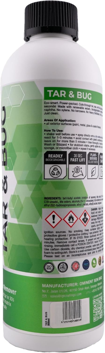 IGL Coatings Tar & Bug – 500ml Bio-Ester Formula, Fast 30-Second Tar & Debris Removal, Biodegradable, Low VOC, No Naphtha or D-Limonene – Safe on Paint, Metal, Glass & Coated Services