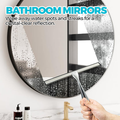 ALFLOD 2PACK Shower Squeegee for Glass Doors, Squeegee for Shower Glass，All-Purpose Tile Walls, Bathroom, Window, Glass and Car Windshield, Mirrors and Kitchen-Stainless Steel, 10 Inches, Silver
