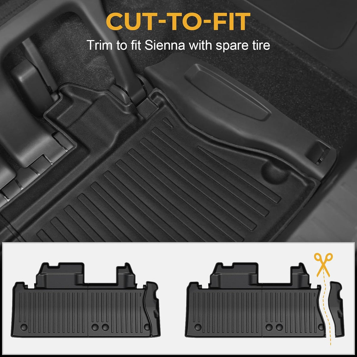 Floor Mats for Toyota Sienna 2021-2026, All Weather Floor Mats Lower Trunk Cargo Liner Accessories, Full Coverage Set (Fit 8-Seat with Spare Tire)