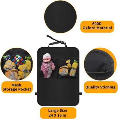 Kick Mats with Organizer -2 Pack Backseat Protector SeatCovers for Your Car, SUV, Minivan or Truck Seats - VehicleBack Seat Kids Safety Accessories -Universal Fit AutomotiveInterior Protectors