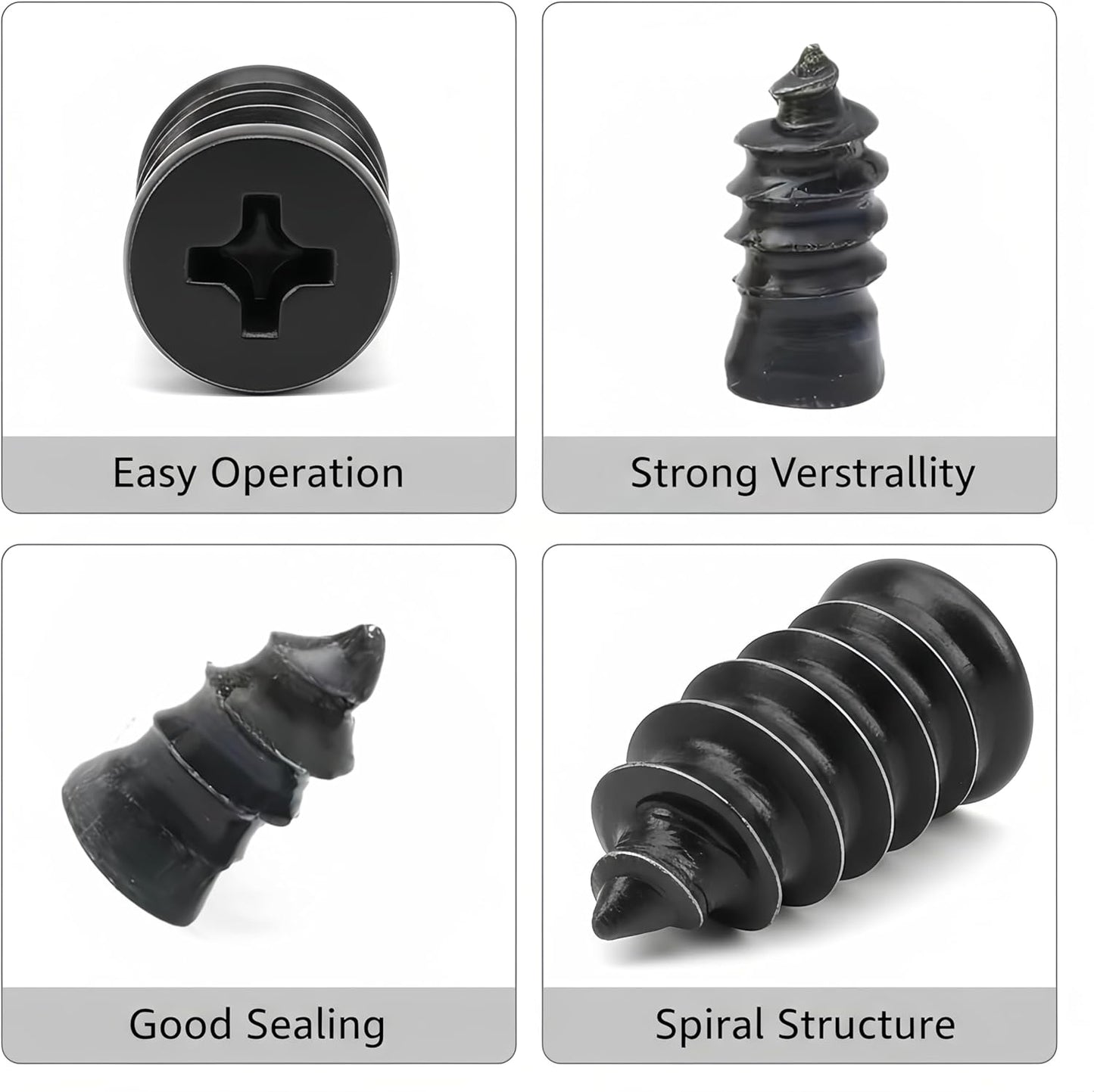 60 PCS Tire Repair Rubber Nail, Vacuum Tire Repair Kits Spiral Rubber Screws, Fast Self-Service Tool for Car, Truck, Motorcycle, Tractor Tire Puncture Repair (Black)