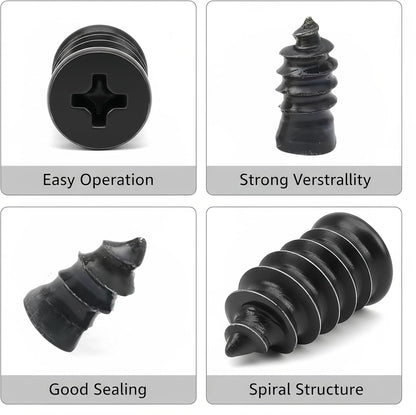 60 PCS Tire Repair Rubber Nail, Vacuum Tire Repair Kits Spiral Rubber Screws, Fast Self-Service Tool for Car, Truck, Motorcycle, Tractor Tire Puncture Repair (Black)