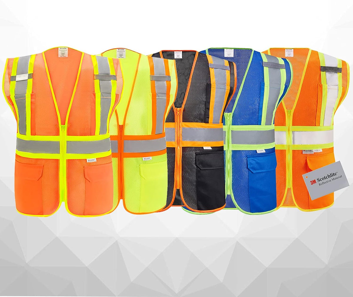 High Visibility Reflective Safety Vest with Zipper and Pockets Orange,M