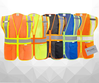 High Visibility Reflective Safety Vest with Zipper and Pockets Orange,M