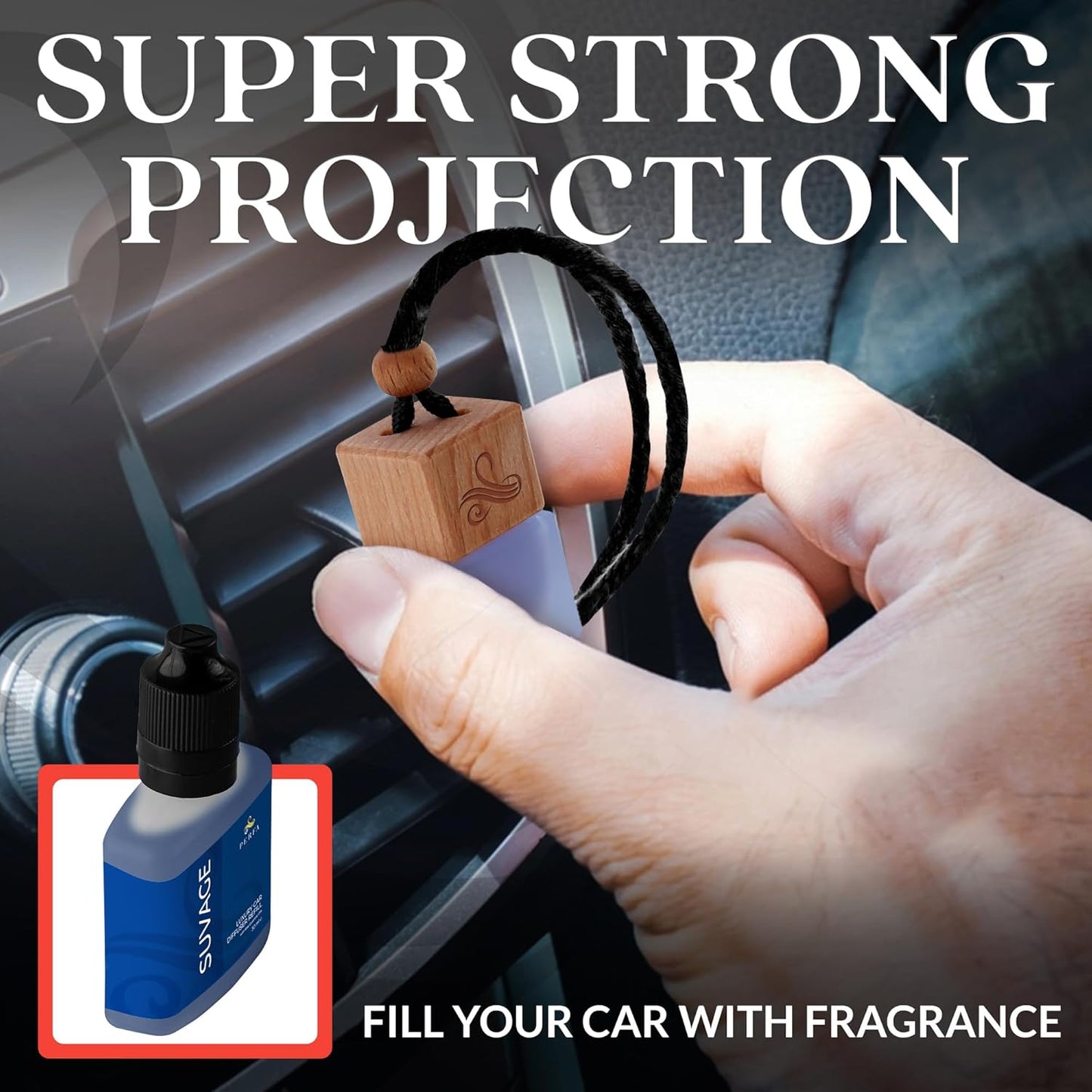 Solvère Car Air Freshener for Men | Perfume Style Freshener with Solvère Fragrance | Strong Freshener with Odour Eliminating Technology with Vent Clip | Car Air Freshener by Perfa