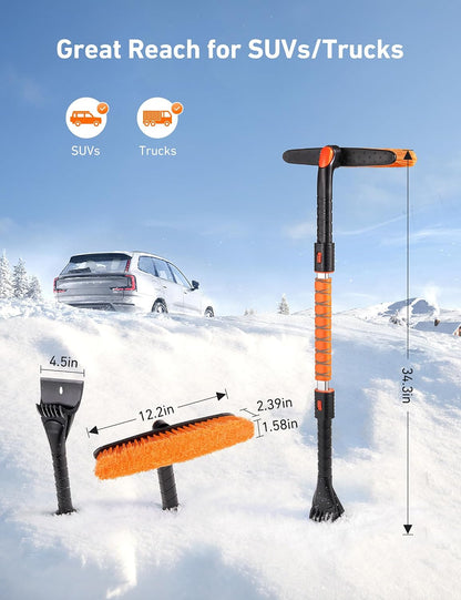 AstroAI 47.2" Ice Scrapers for Car Windshield and Extendable Snow Brush with Foam Grip and 360° Pivoting Brush Head for Auto Car Truck and SUV(Orange)