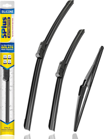 5 PLUS® Silicone Windshield Wipers Replacement for 2019-2024 Toyota RAV4/ 2006-2015 Mazda 5 Wiper Blades(Set of 3), Windshield Wiper Blades For My Car-26"/16"/12" - Colors A