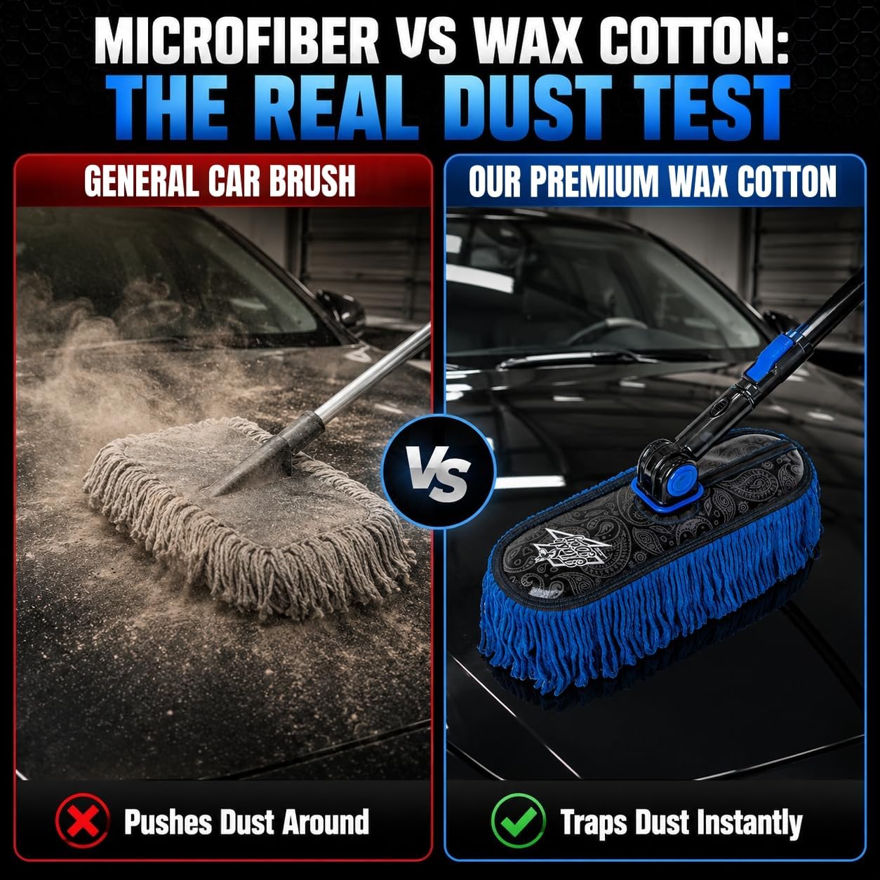 Flash Dog Car Duster Exterior & Interior Duster Aluminum Alloy Extendable Handle and Wax Cotton Strands Scratch-Free Cleaning for Cars, SUVs, RVs | Waterless Dust & Pollen Remover