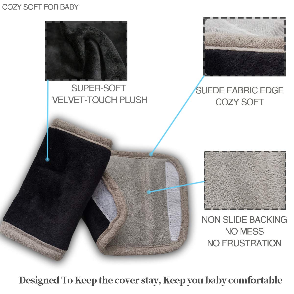 Car Seat Strap Covers for Baby Kids, Seat Belt Covers Strap Pads Cushion for boy Girl, Protect Neck and Shoulder rubbing, Anti-Slip Design, Universal for Stroller/Carrier/Pushchair Grey