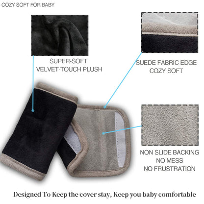 Car Seat Strap Covers for Baby Kids, Seat Belt Covers Strap Pads Cushion for boy Girl, Protect Neck and Shoulder rubbing, Anti-Slip Design, Universal for Stroller/Carrier/Pushchair Grey
