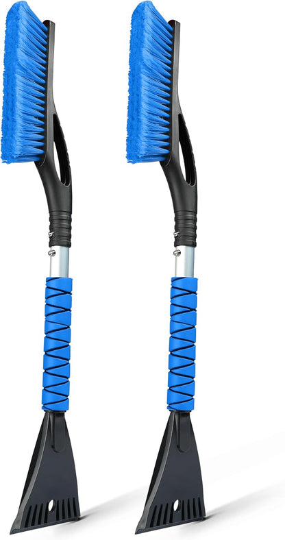 EcoNour 27" Car Snow Brush and Ice Scrapers for Car Windshield (2 Pack) | Scratch Free Bristle Head Snow Brush & Tough Window Snow Scraper with Aluminium Body | Snow Removal Winter Car Accessories