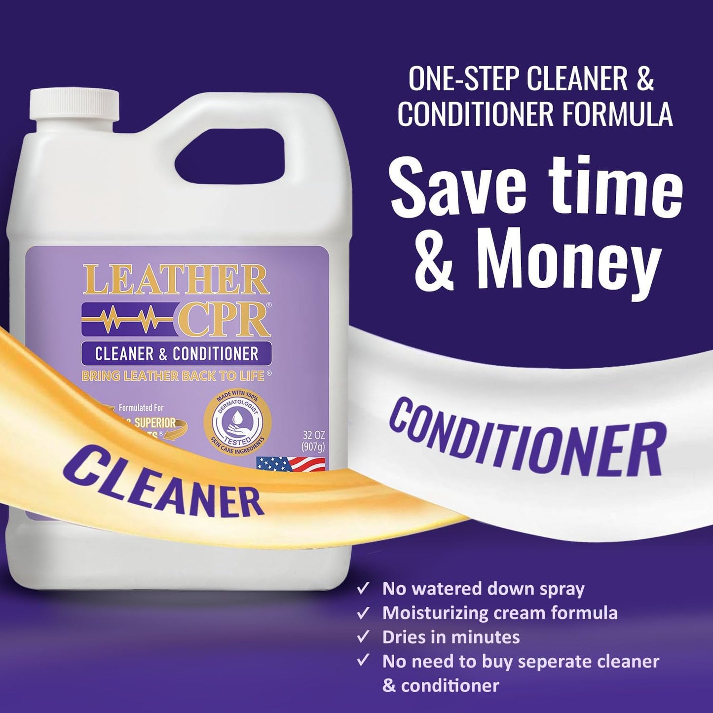 Leather CPR Cleaner and Conditioner 18oz. Bring Leather Back To Life on Furniture, Car Seats, Handbags, Jackets, Boots, Saddles, Purses & Shoes. Restores Shine, Softness & Color to Real Leather