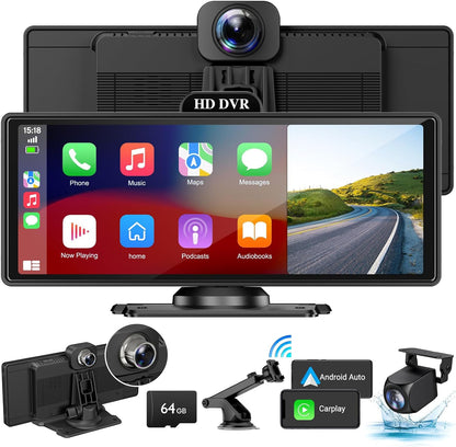 9" Wireless Apple Carplay Screen for Car, Portable Touchscreen Apple Carplay & Android Auto with OTA Update, Backup Camera,FM, Voice Control/GPS Navigation/Mirror Link/BT