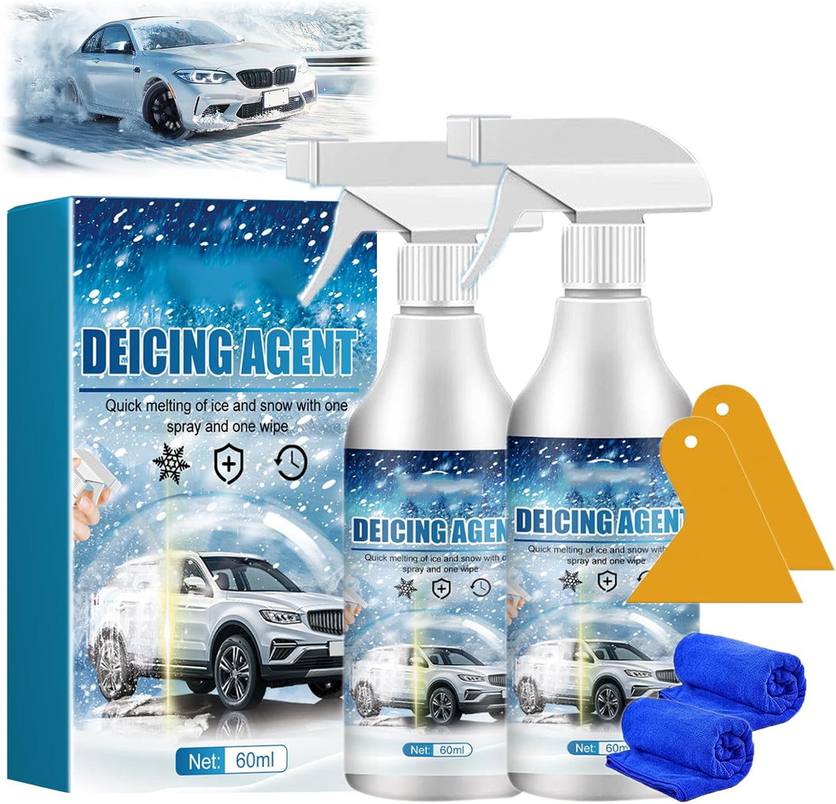 Car Windshield Snow Melting Coating Spray, Snow Repellent Spray De-Icer for Cars - Fast Ice & Snows Remover, Winter Windshield & Glass Coating Protection, Snow Meltings Agent for Car Ice Melting (2)