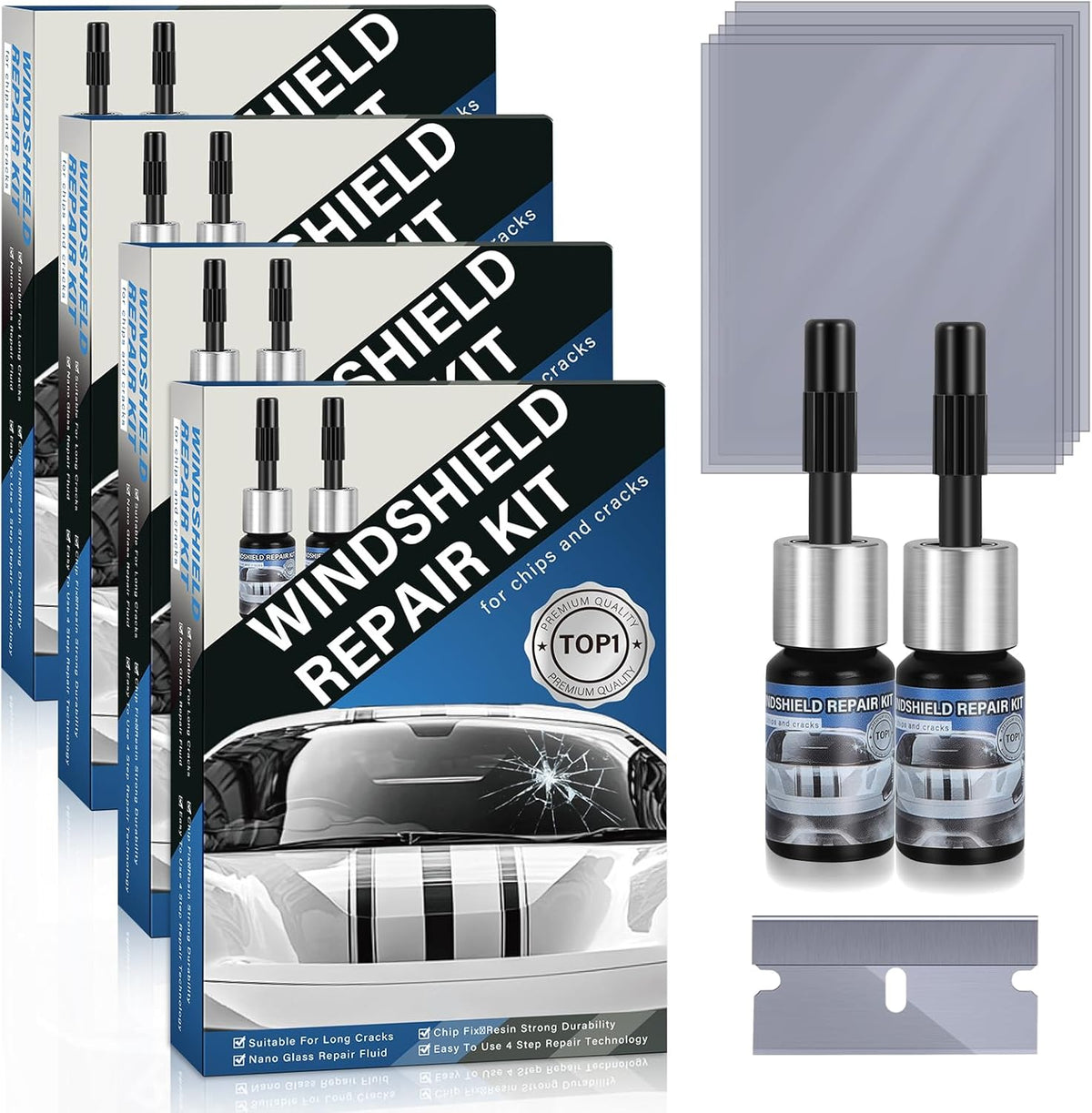 Windshield Chip Repair Kit，Car Windshield Crack Repair Kit for Glass Repair，Cracked Windshield Repair Kit for Chips and Cracks，Rock Chip Repair Kit Windshield for Glass Repair Liquid for Cracks