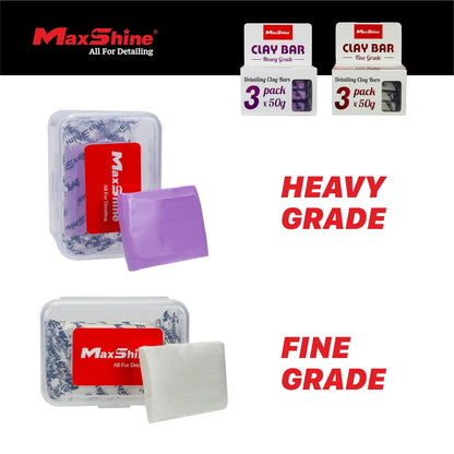 Maxshine Universal 3-Pack Magic Clay Bar – Heavy Grade 50g Car Detailing Clay for Paint, Glass, Plastic & Metal Surfaces – Removes Surface Contaminants, Overspray, Brake Dust & Road Grime