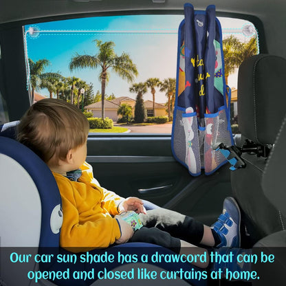 Car Sun Shade Side Window, 2 Pcs Blackout Car Window Shade for Baby Privacy with Storage Net Pockets Auto Curtains 7 Suction Cups for Heat/UV Protection Sun Block Covers