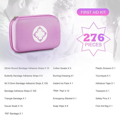 276PCS First Aid Kit Home Car Camping Hiking Emergency Supplies Small Compact Lovely Bag for School Outdoor, Basic Outdoor Essentials Survival Kit for Travel AMORNING