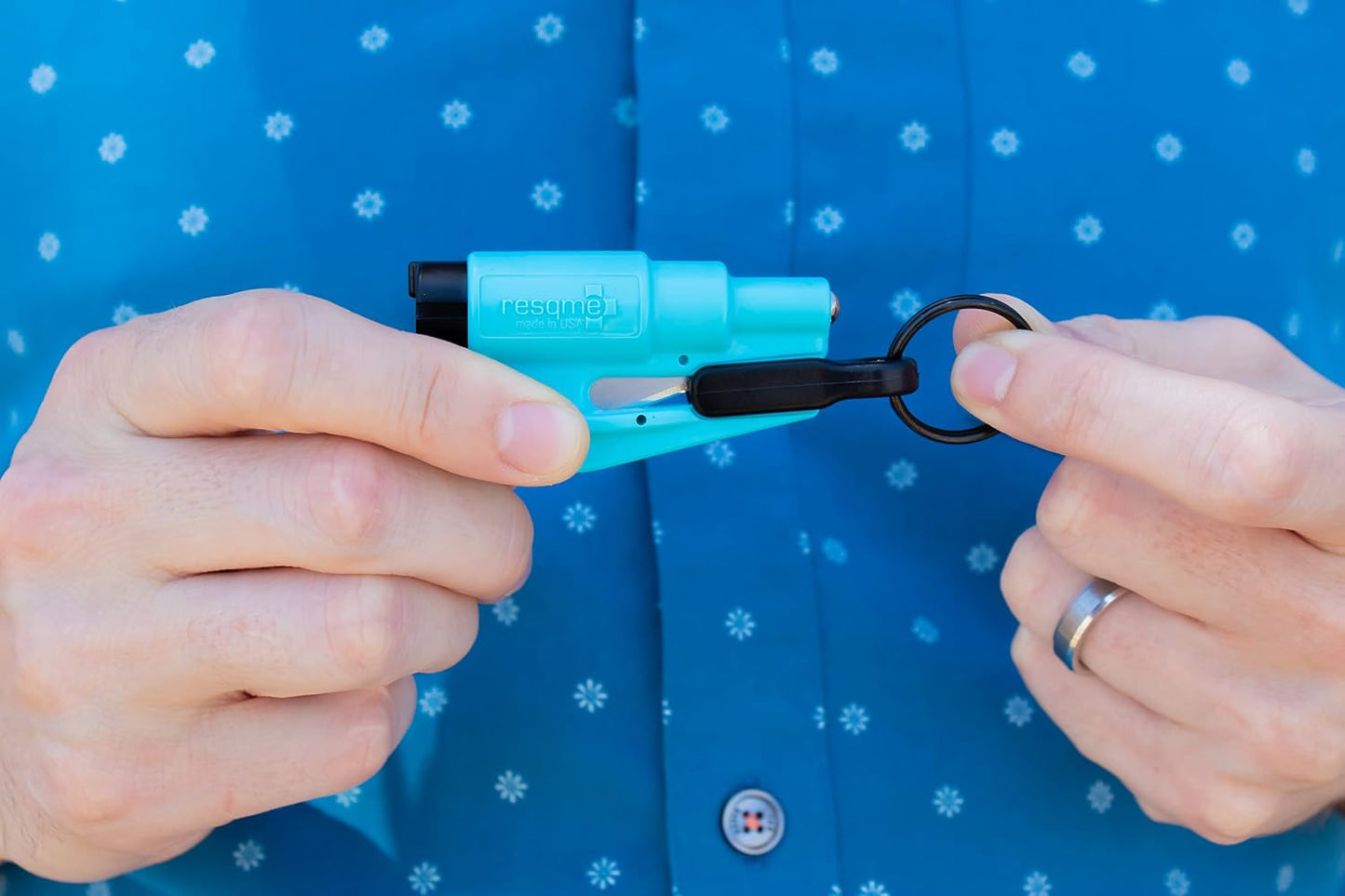 resqme The Original Emergency Keychain Car Escape Tool, 2-in-1 Seatbelt Cutter and Window Breaker, Made in USA, Yellow - Compact Emergency Hammer