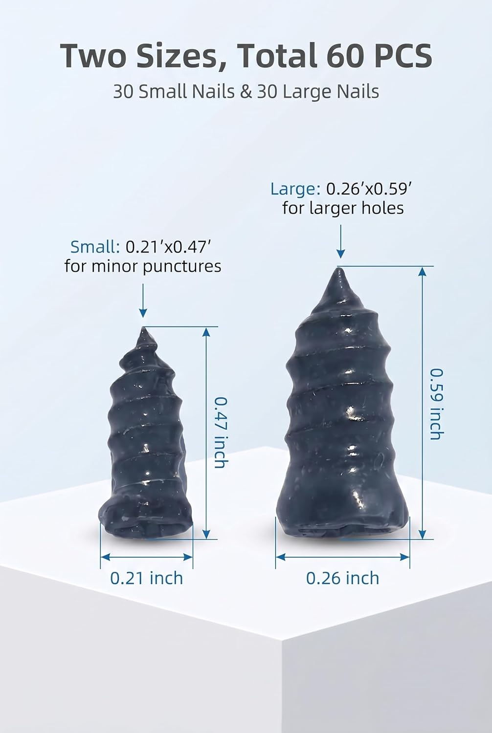 60 PCS Tire Repair Rubber Nail, Vacuum Tire Repair Kits Spiral Rubber Screws, Fast Self-Service Tool for Car, Truck, Motorcycle, Tractor Tire Puncture Repair (Black)