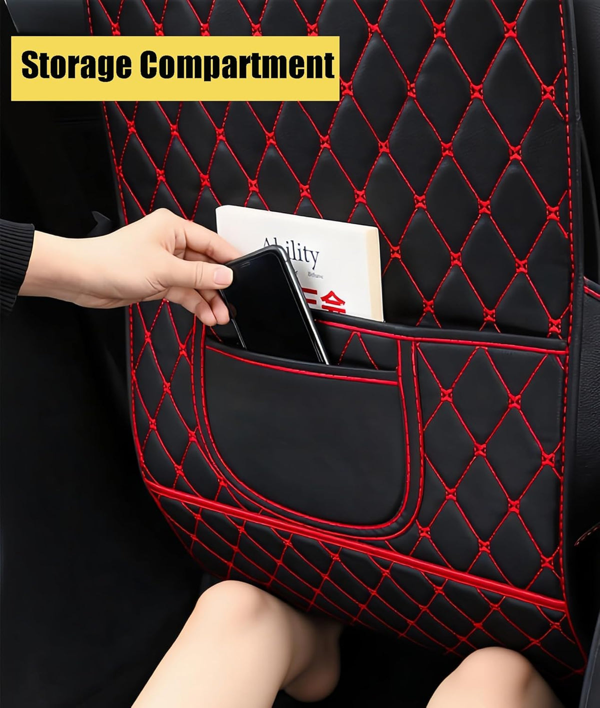 Leatherette Car Seat Protector - 2 Pack Large Car Kick Mats with Storage Pockets Organizer Seat Back Cover Against Dirty Shoes & Scratches, Universal Fit for Most Vehicles (Black)