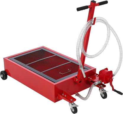 Garvee 20 gal Oil Drain Pan Oil Drain Tank, 76 L Low Profile Oil Drain Pan, Large Capacity Oil Change Pan with Manual Pump & T Foldable Hand and Wheels, 8 ft Hose Oil Drain Cart for Car, SUV, Trucks