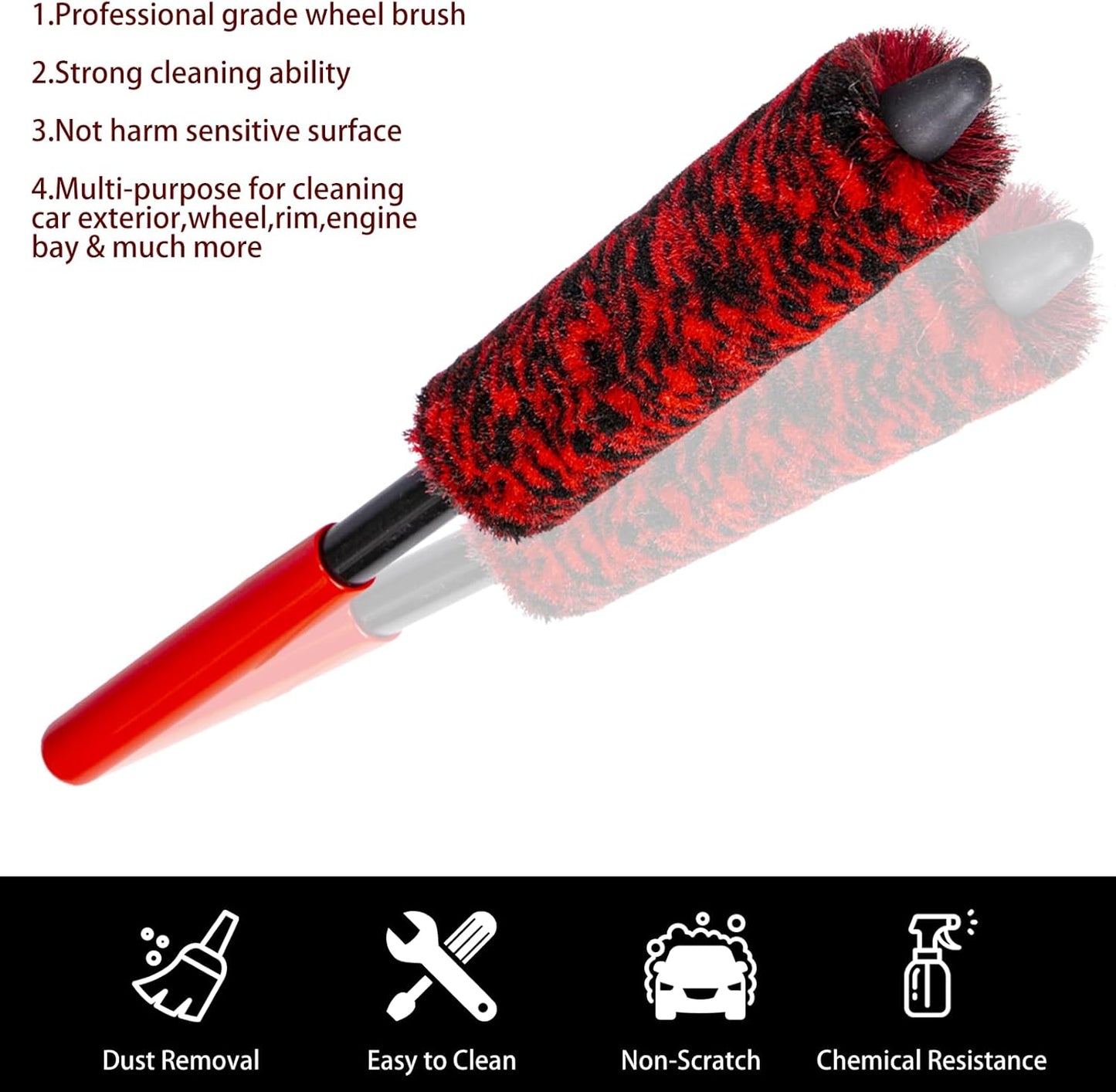 Metal Free Soft Wheel Cleaner Brush, Synthetic Wool Rim Cleaning Brush, Highly Water Absorption, Dense and Durable Tire Brush for Cleaning Wheels, Rims, Spokes, Fenders, Engines…