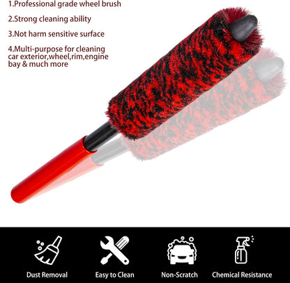 Metal Free Soft Wheel Cleaner Brush, Synthetic Wool Rim Cleaning Brush, Highly Water Absorption, Dense and Durable Tire Brush for Cleaning Wheels, Rims, Spokes, Fenders, Engines…